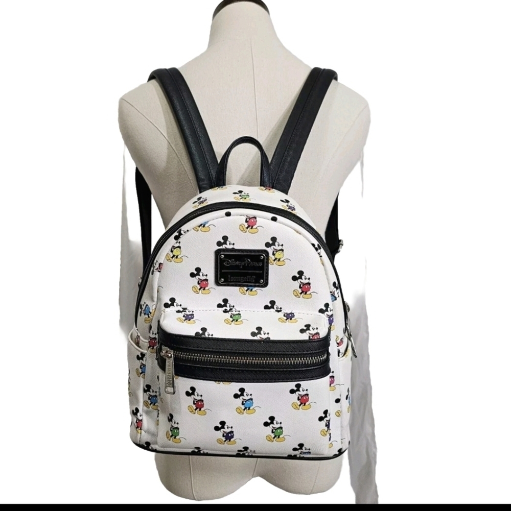 DISNEY PARKS LOUNGEFLY RAINBOW PRIDE MICKEY MOUSE WHITE MINI BACKPACK
